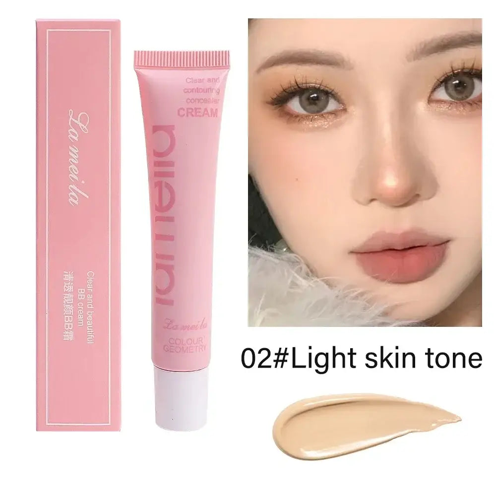 Pink tube of cosmetic product labeled ’romand’ alongside its packaging and a makeup application example.