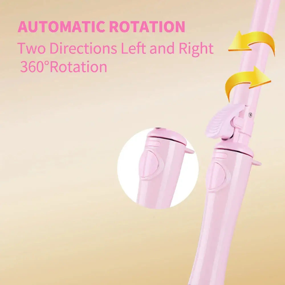 Pink cylindrical device with automatic rotation functionality in two directions.