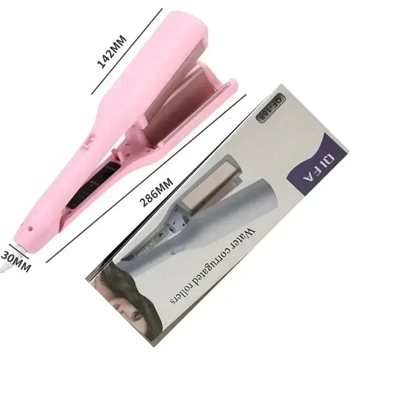 Hair straightener or flat iron in pink color.