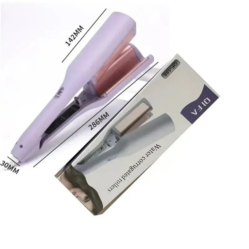 Hair straightener with measurements indicated for its dimensions.