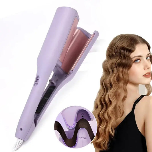 Hair styling tool with a lavender-colored casing designed to create wavy hairstyles.