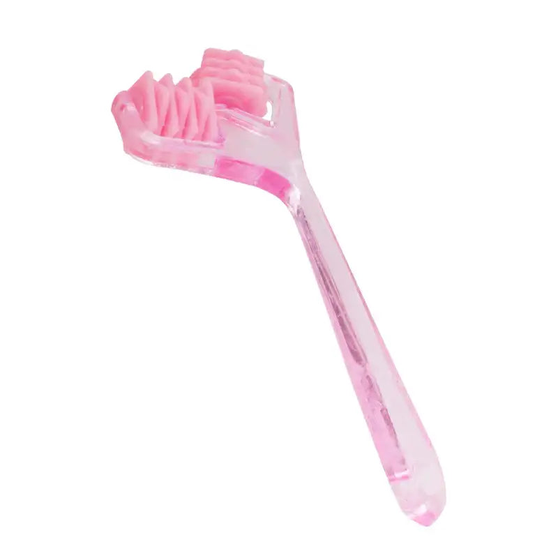 Pink plastic back scratcher with a hand-shaped end.