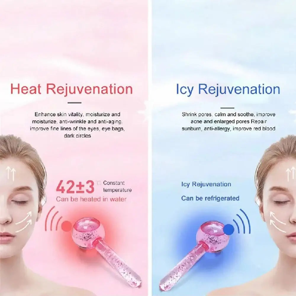 Handheld beauty device with dual heat and cold rejuvenation functions.