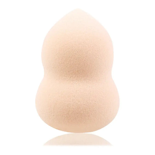 Makeup sponge with a curved, teardrop-like shape.