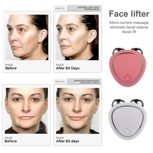 Face lifting device using micro-current massage to reduce facial edema.