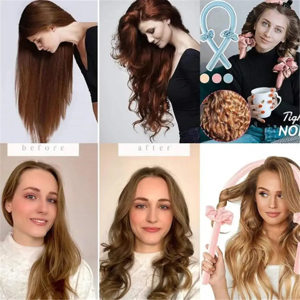 Collage of women’s hairstyles and hair care techniques.