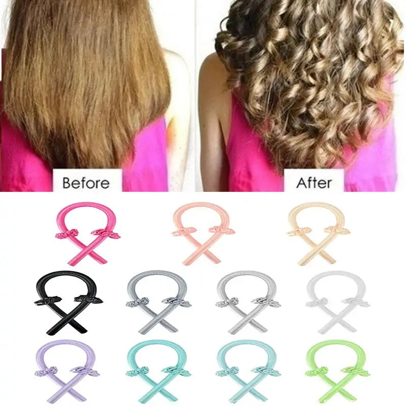 Hair curling tool with flexible foam rods in various colors.