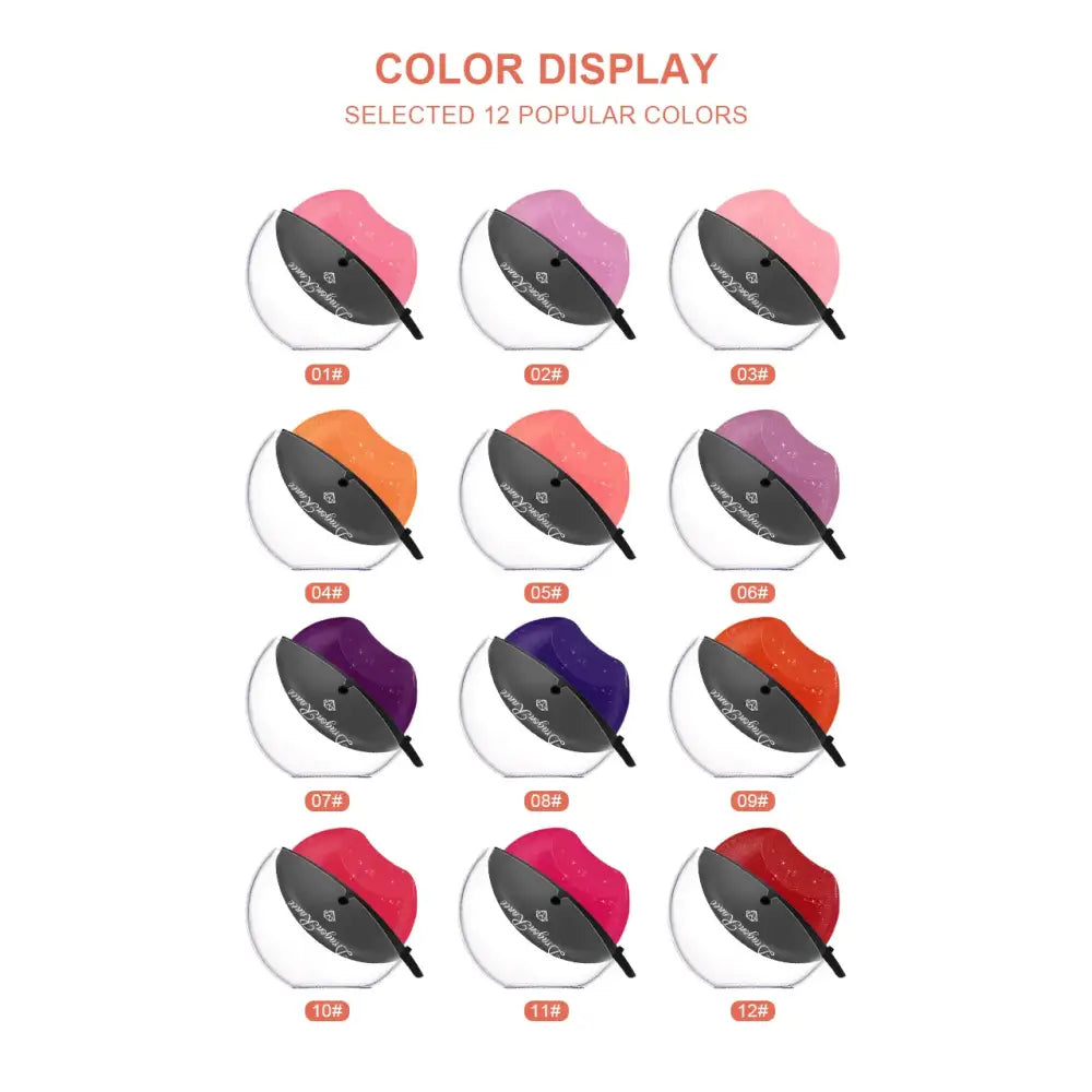 Color palette displayed using stylized leaf shapes in various shades of pink, orange, purple, and red.