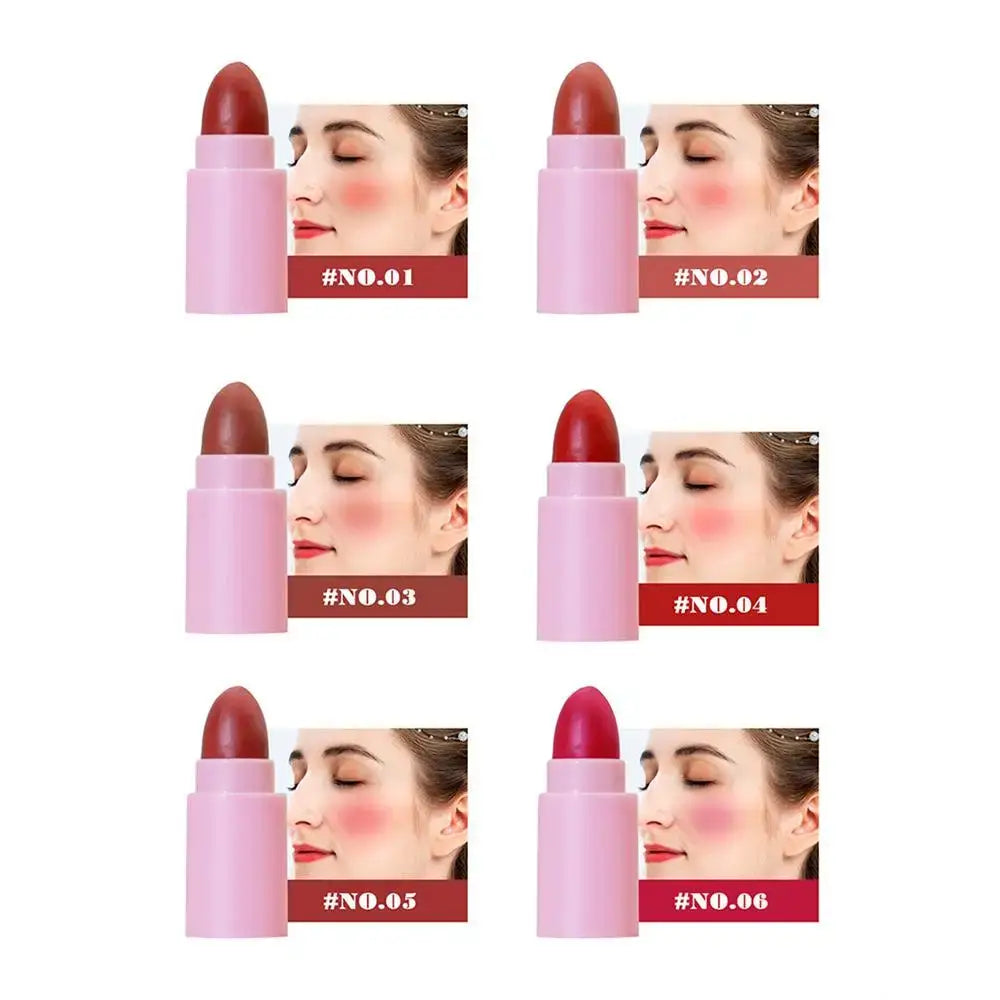 Pink lipstick tubes with corresponding lip color swatches on a model’s face.