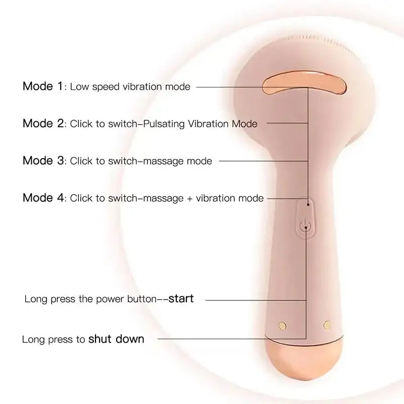 Handheld electronic device with multiple vibration and massage modes.