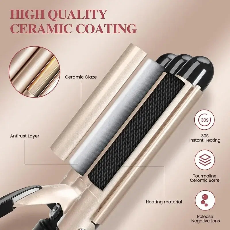 Hair straightener with ceramic coating and multiple heating elements.