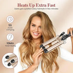 Pink Triple-Barrel Curling Iron with Black Handle - Vignette | VogueBeautify