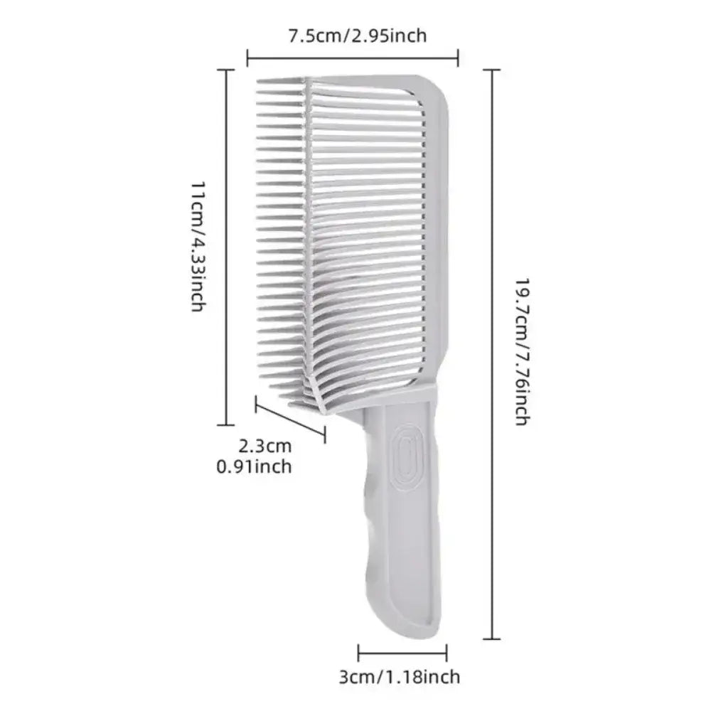 Hair comb with a handle and detailed measurements labeled.