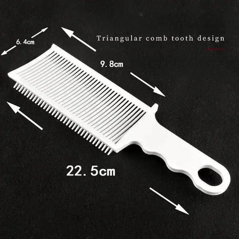 White plastic hair comb with a handle and triangular tooth design.