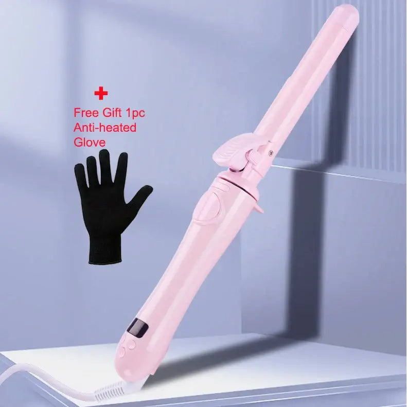 Pink electric hair straightener with a sleek design.