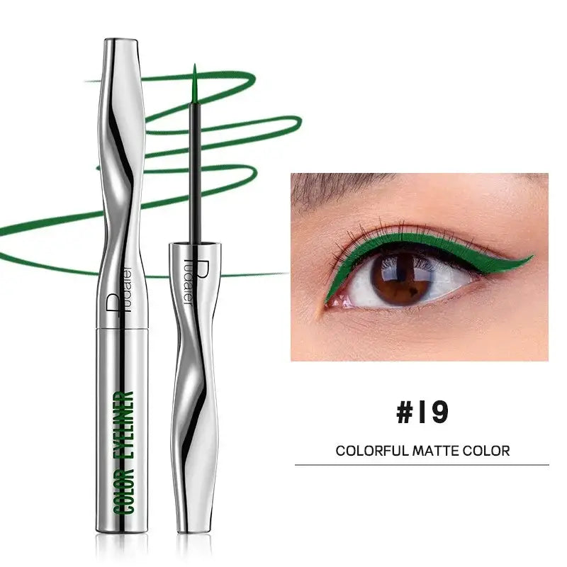 Green liquid eyeliner pen with a metallic silver casing.