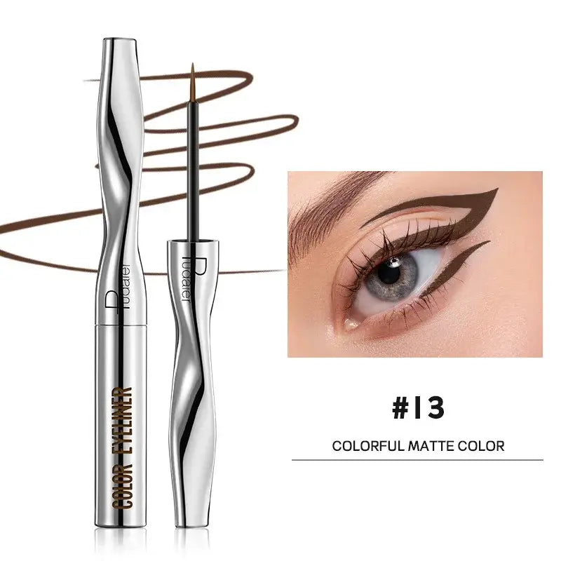 Metallic eyeliner pen with a curved, ergonomic shape.