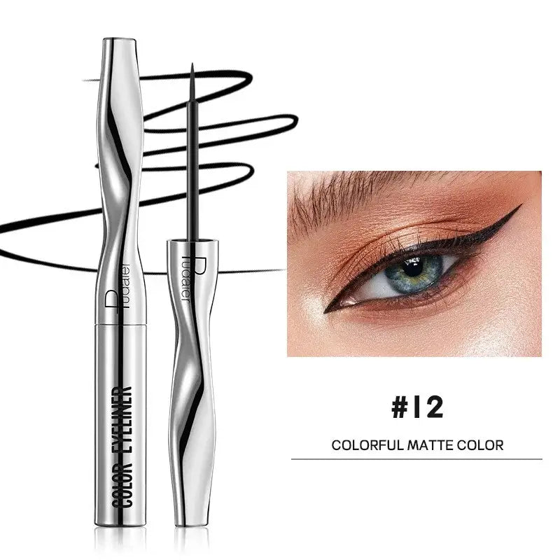 Sleek silver eyeliner pen with a spiral design on its body.