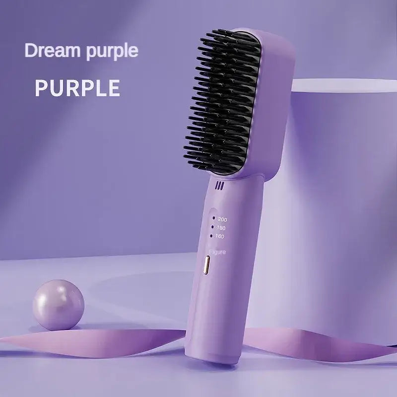 Purple electric hair styling brush with a cylindrical barrel and handle.