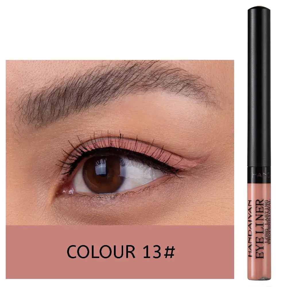 Liquid eyeliner pen in a black tube with a pink-toned shade labeled ’Colour 13#’.