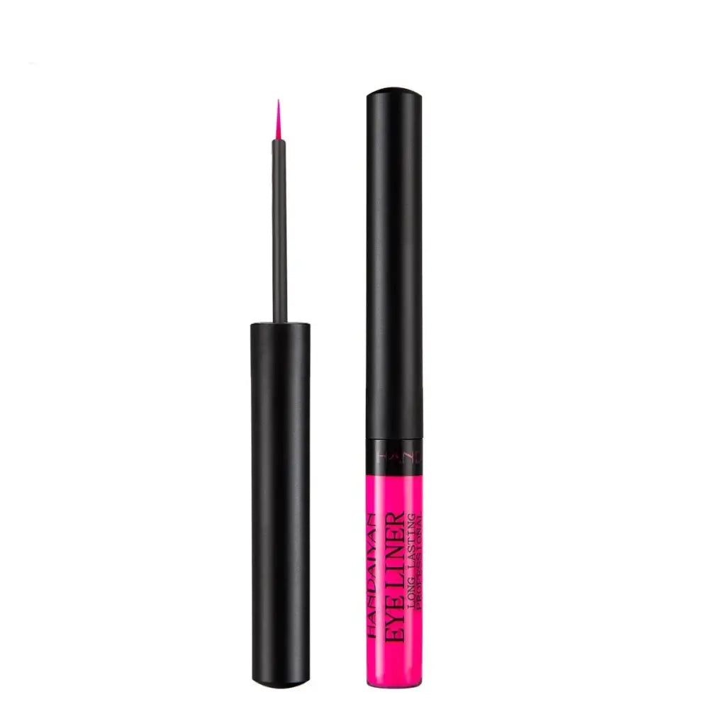 Bright pink liquid eyeliner in a sleek black tube with a thin applicator brush.