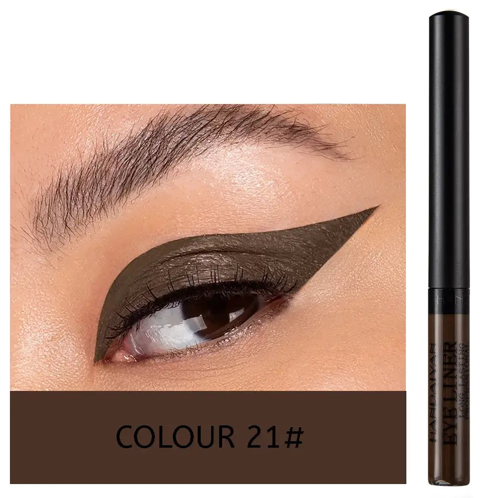 Liquid eyeliner pen in dark brown shade labeled ’COLOUR 21#’.