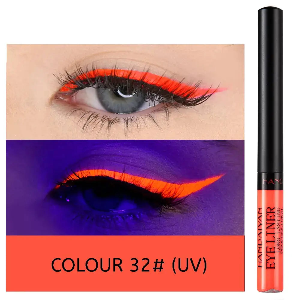 Vibrant orange liquid eyeliner in a sleek black tube.