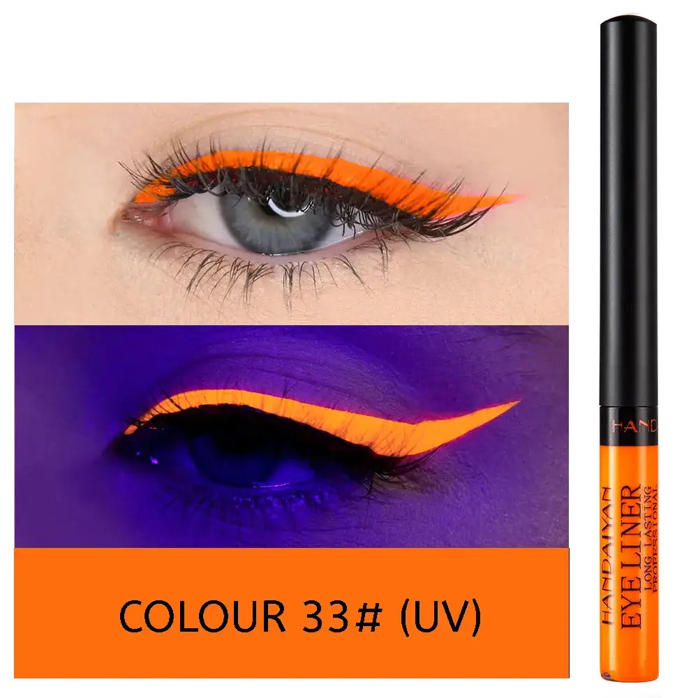 Bright orange liquid eyeliner in a slim black tube.