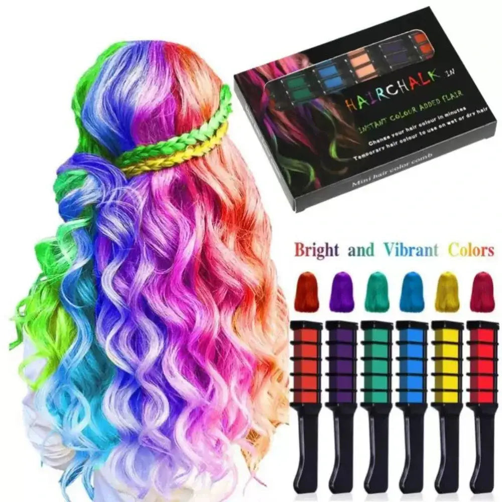 Colorful, wavy hair with a rainbow of vibrant hues and a braided green section across the crown.