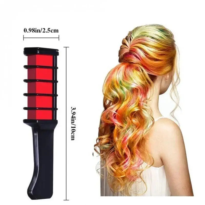 Hair coloring comb with red sections for applying temporary hair dye.