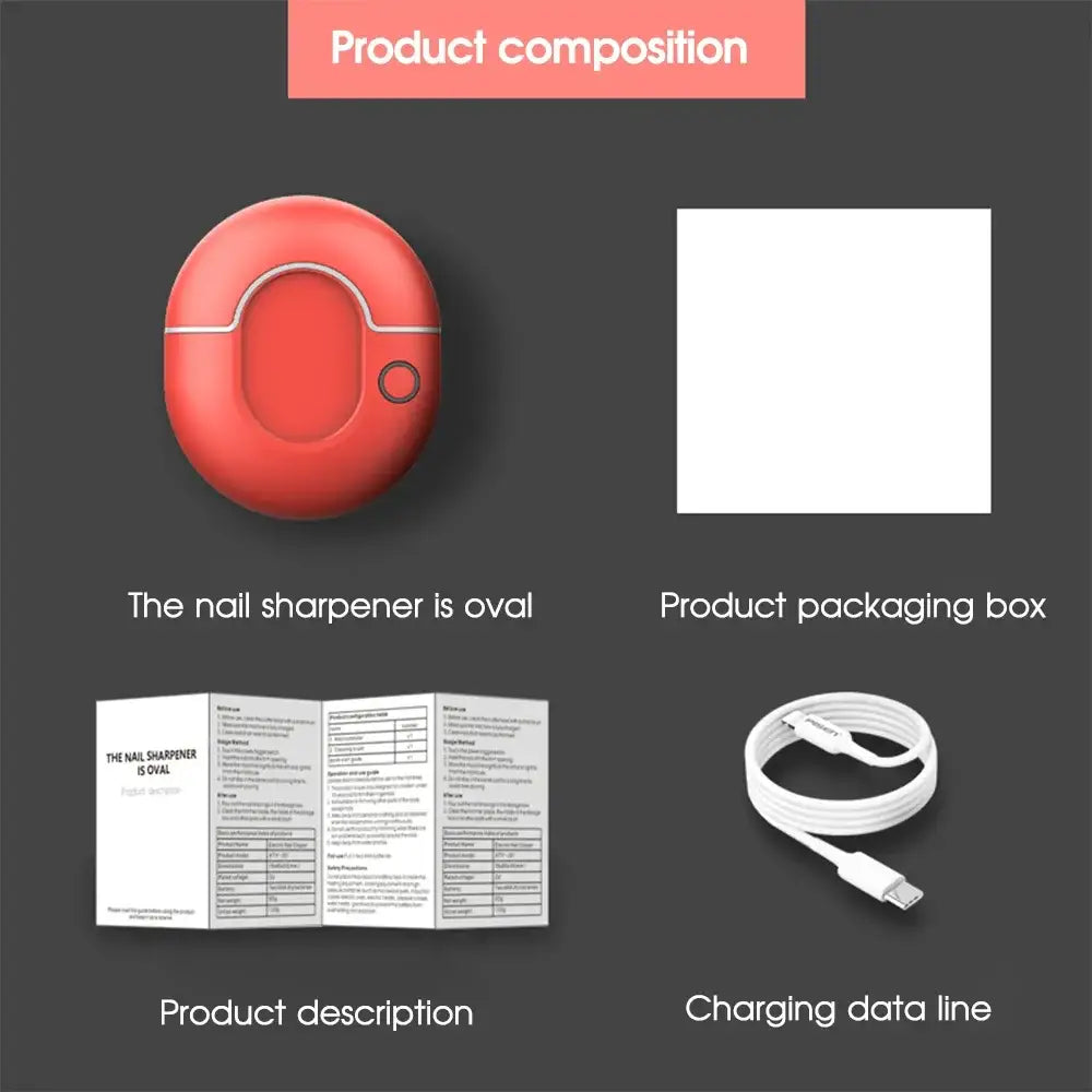 Oval-shaped red nail sharpener with a small circular button.