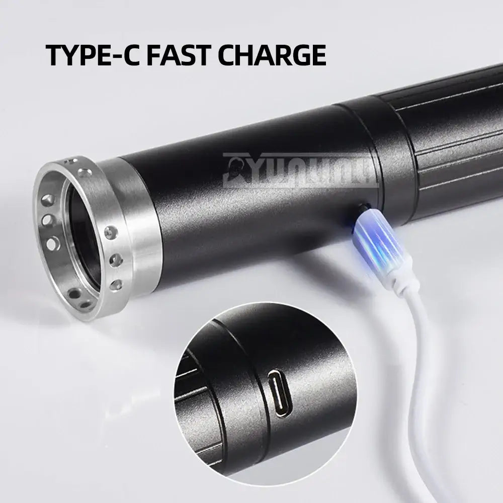 Rechargeable flashlight with a Type-C fast charging port.