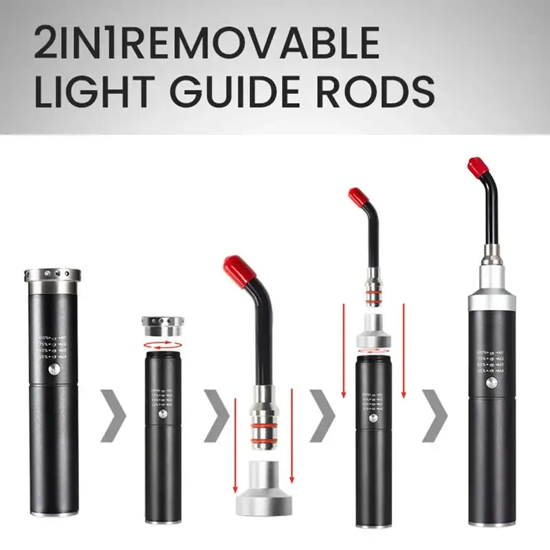 Light guide rods with removable components for photography or videography equipment.