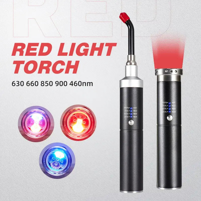 Red light torch with multiple wavelength options and two different beam styles.