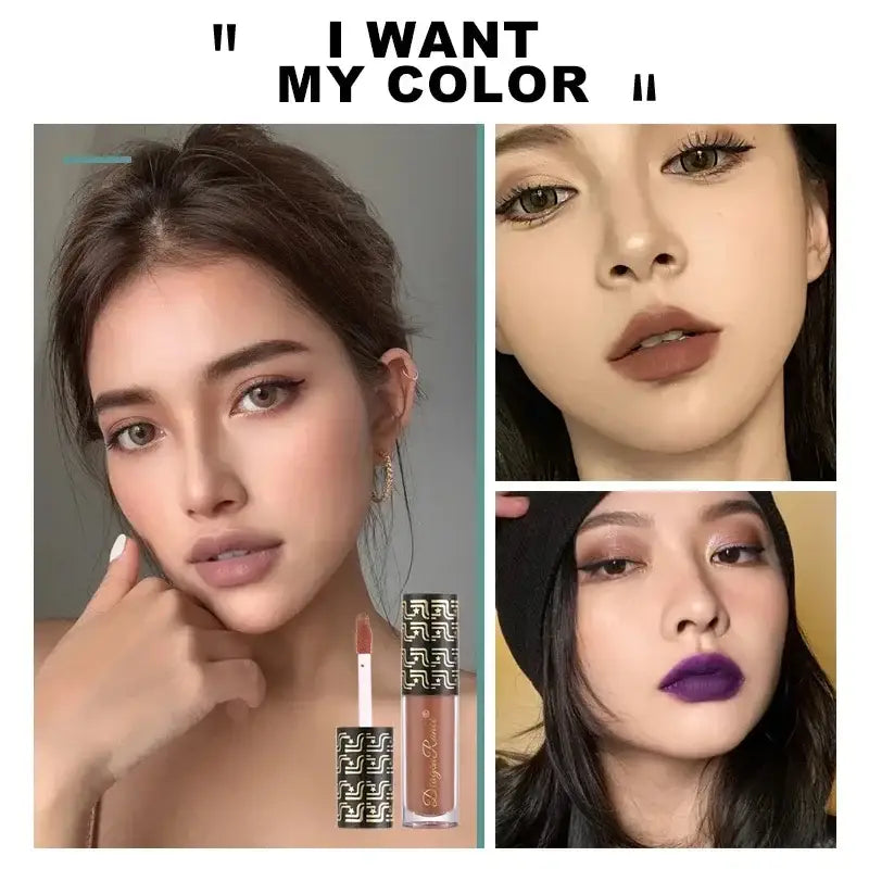 Collage of makeup looks featuring different lip colors and foundation shades.