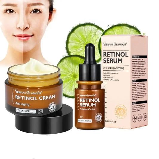 Retinol skincare products including cream and serum alongside lime slices.