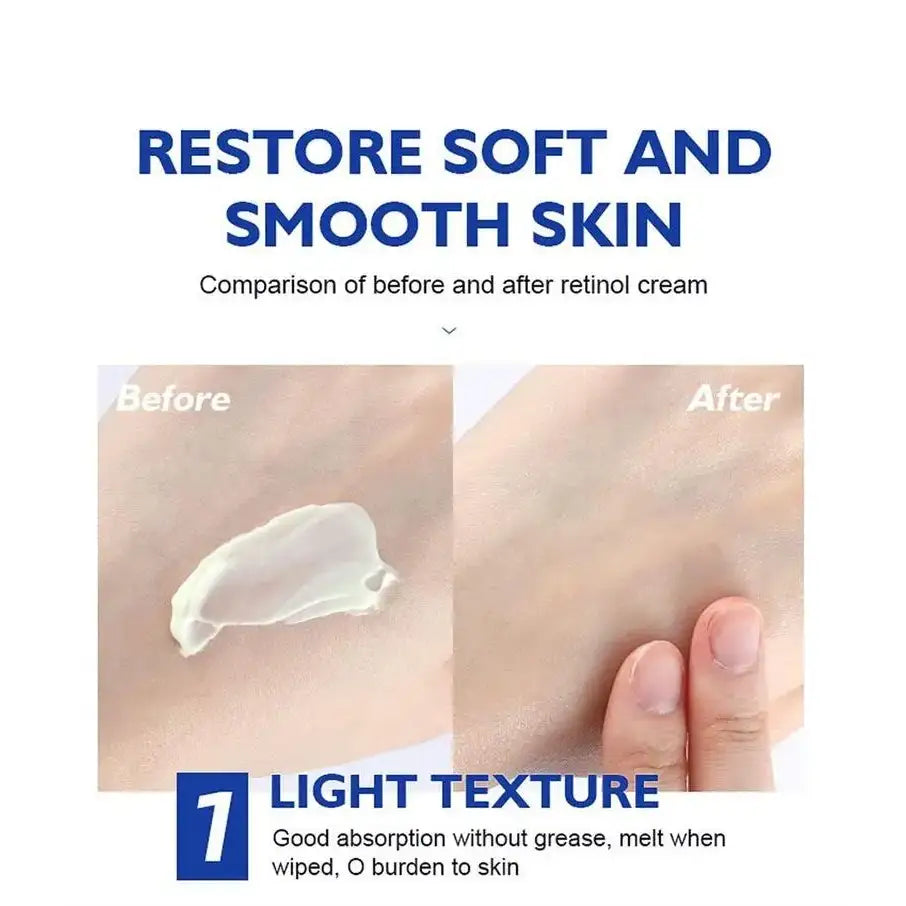 Comparison of skin texture before and after applying retinol cream.