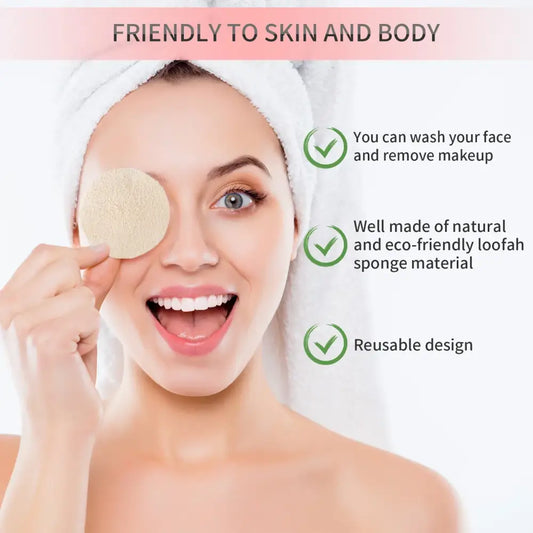 Eco-friendly loofah sponge for facial cleansing and makeup removal.