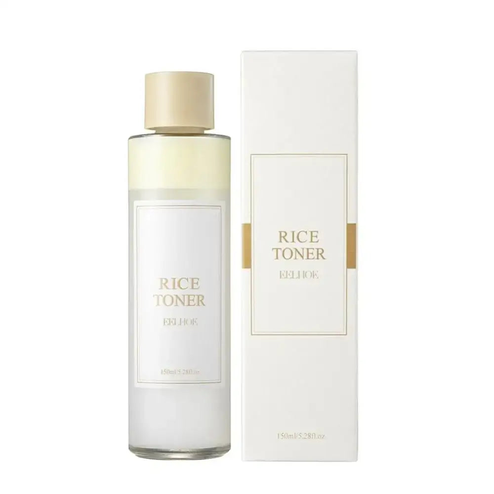 Bottle of rice toner skincare product with its packaging box.