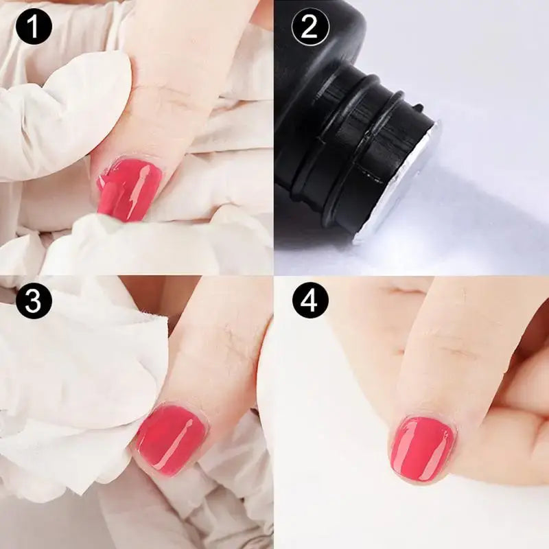 Four-panel instructional guide for applying nail polish.