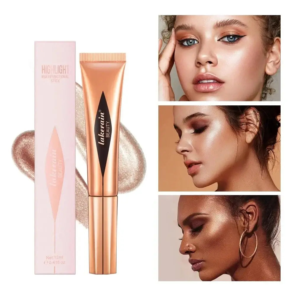 Rose gold metallic tube of cosmetic product alongside its packaging.