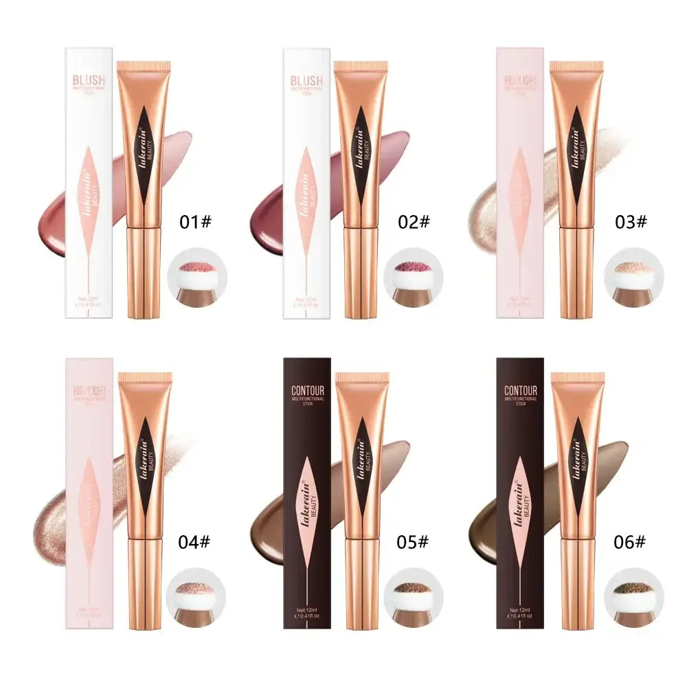 Set of six liquid concealer tubes in different shades with corresponding color swatches.