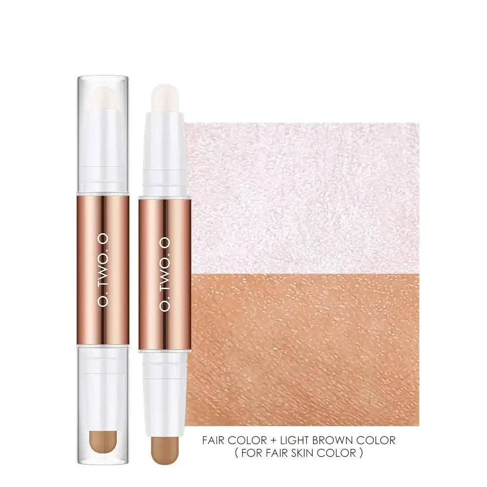 Dual-ended makeup stick with rose gold and white components, labeled ’#-01’’ for fair and light brown skin tones.