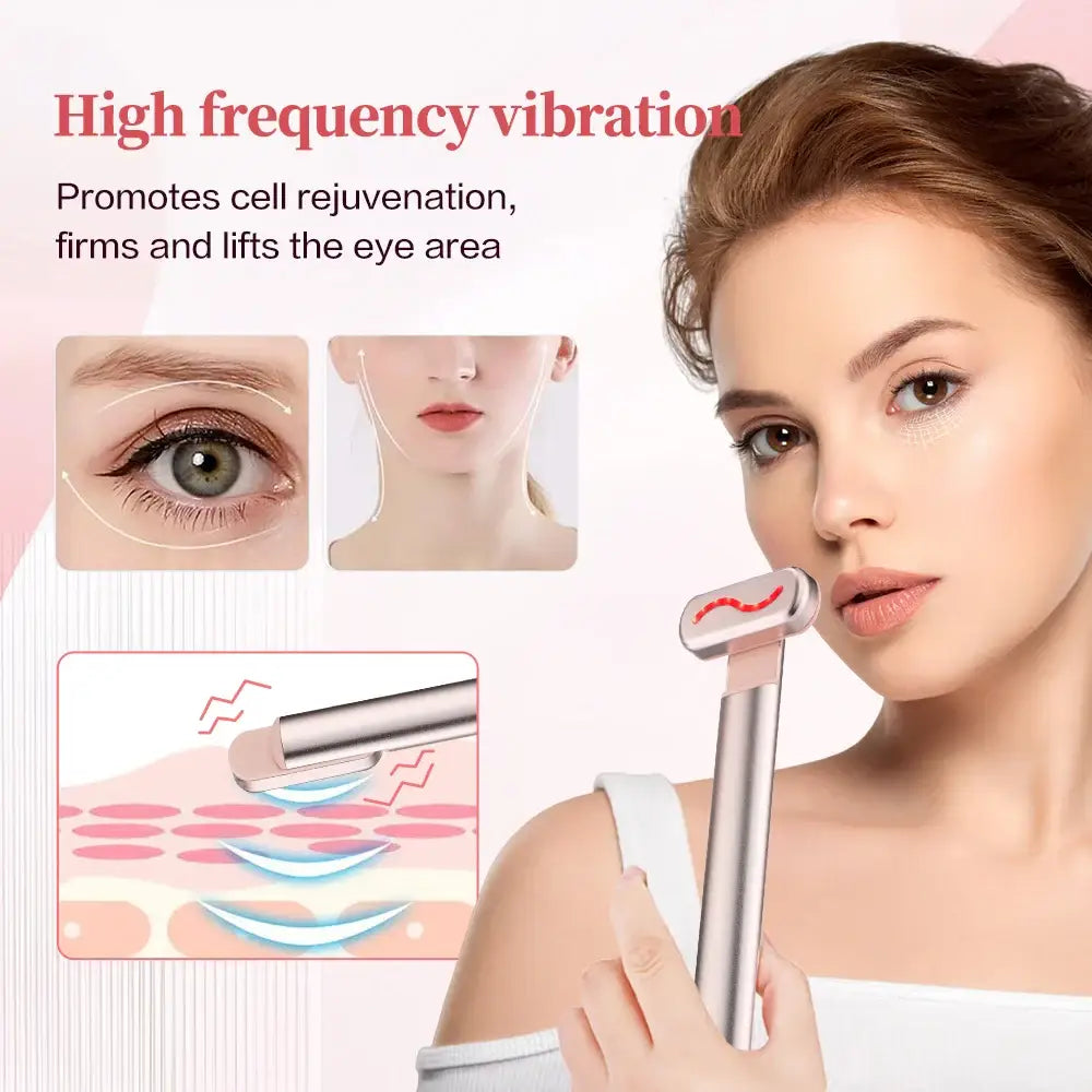 Handheld beauty device for high-frequency vibration facial treatment.