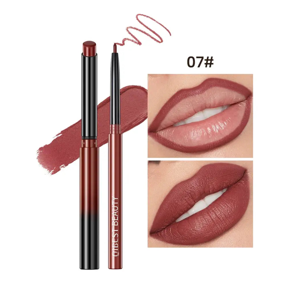 Lip liner and lipstick set in a deep rosy shade.