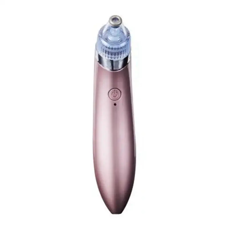 Rose gold-colored handheld electronic pore cleaner device with a clear tip.