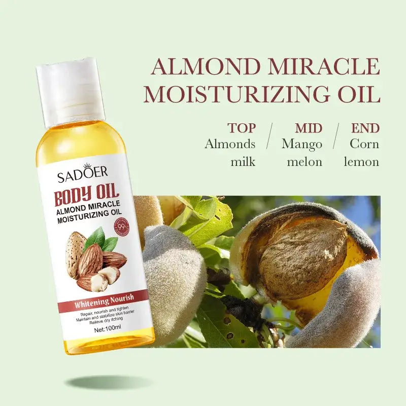 Bottle of Almond Miracle Moisturizing Oil by Sadoer.