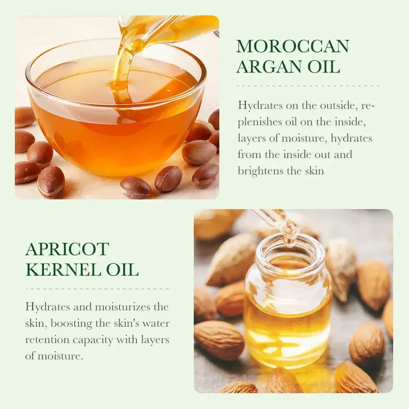 Infographic showcasing Moroccan argan oil and apricot kernel oil with their benefits for skin care.