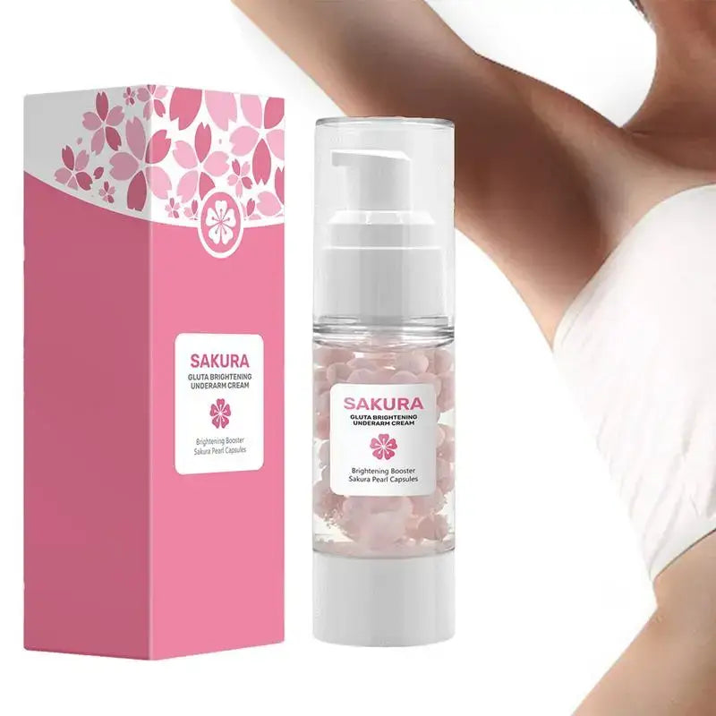 Pink-packaged skincare product featuring a cherry blossom (sakura) theme.