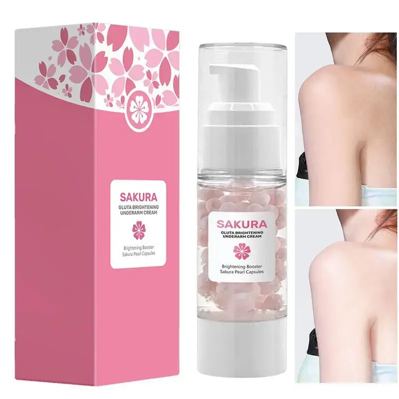 Sakura-branded skincare product in pink packaging with a white dispenser bottle.